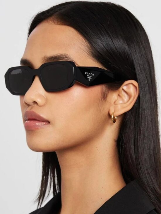 Prada Accessories - Prada PR 17WS 1AB5SO Runway Symbole Rectangular Sunglasses, Black/Dark Grey NWT